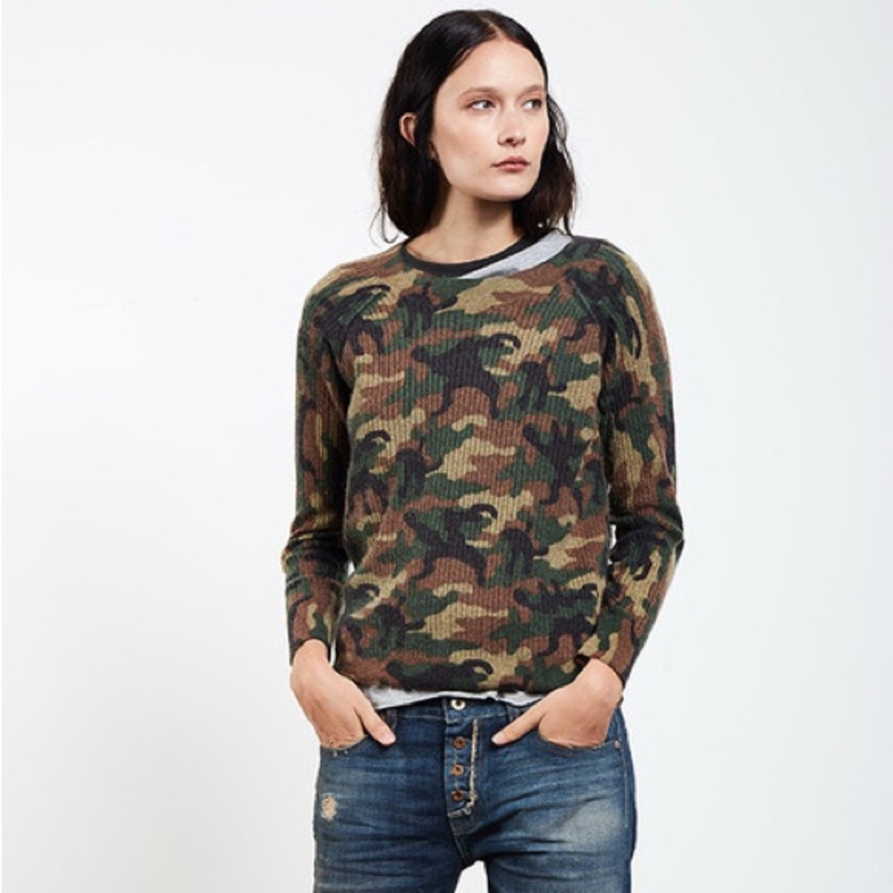 NSF Marta Camo Cashmere Wool Crewneck Sweater Small - Picture 5 of 13